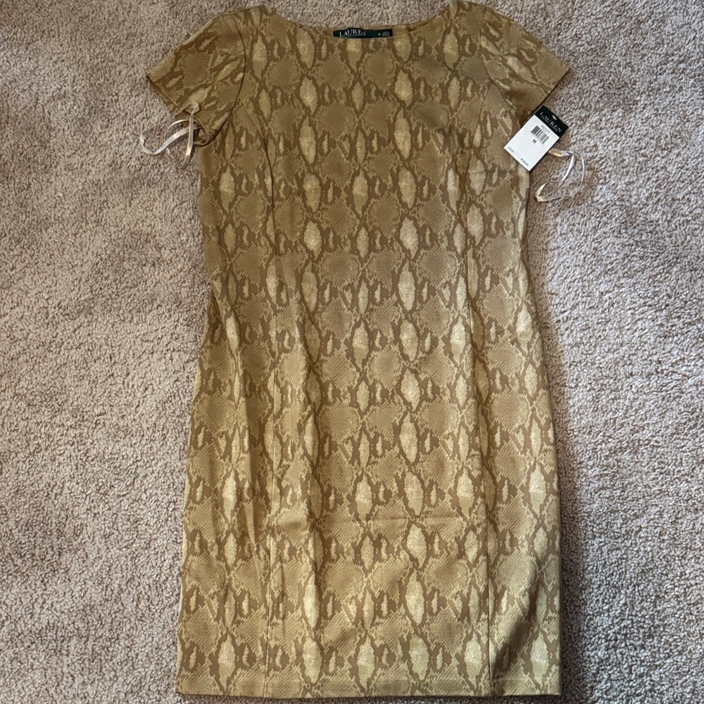Ralph Lauren Tan Snake Print Midi Dress